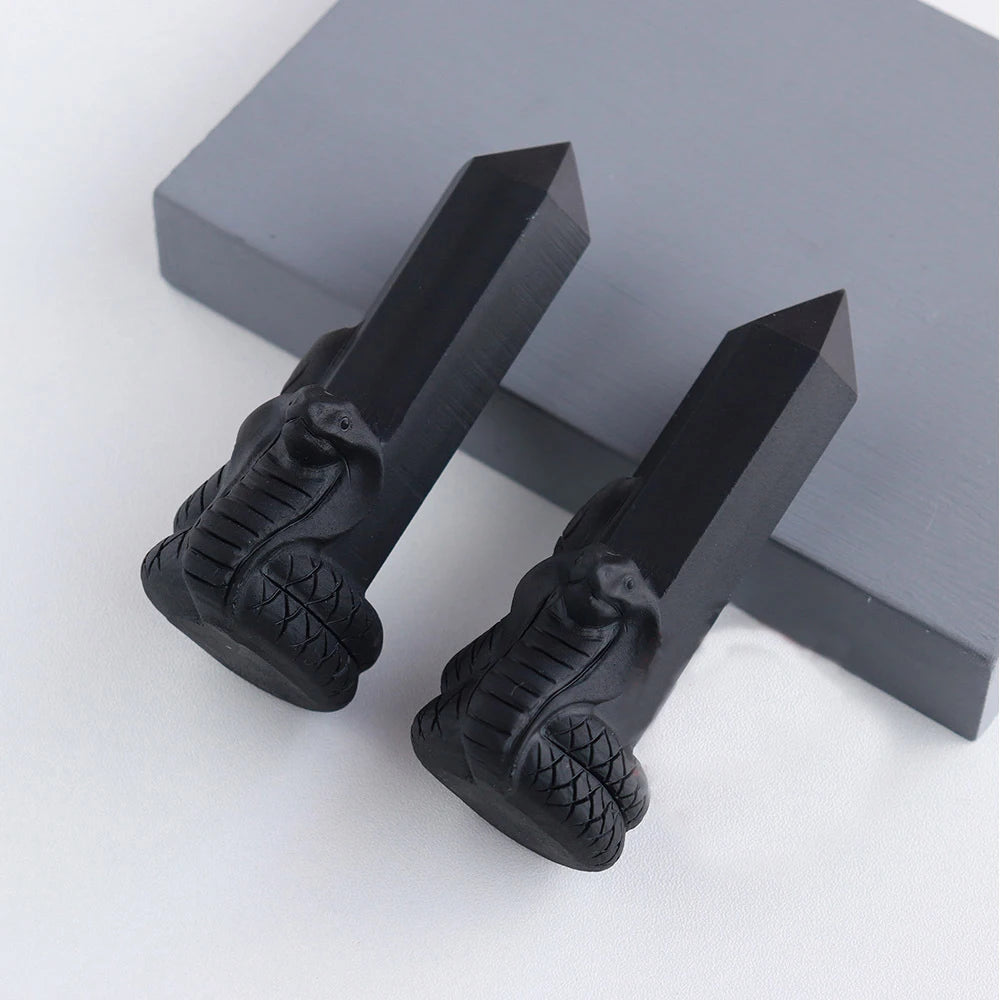 Obsidian Hexagonal Hand Carved Animals Column Point Crafts Ornament Healing Wand Natural Home Decoration Love Feng Shui Crystal