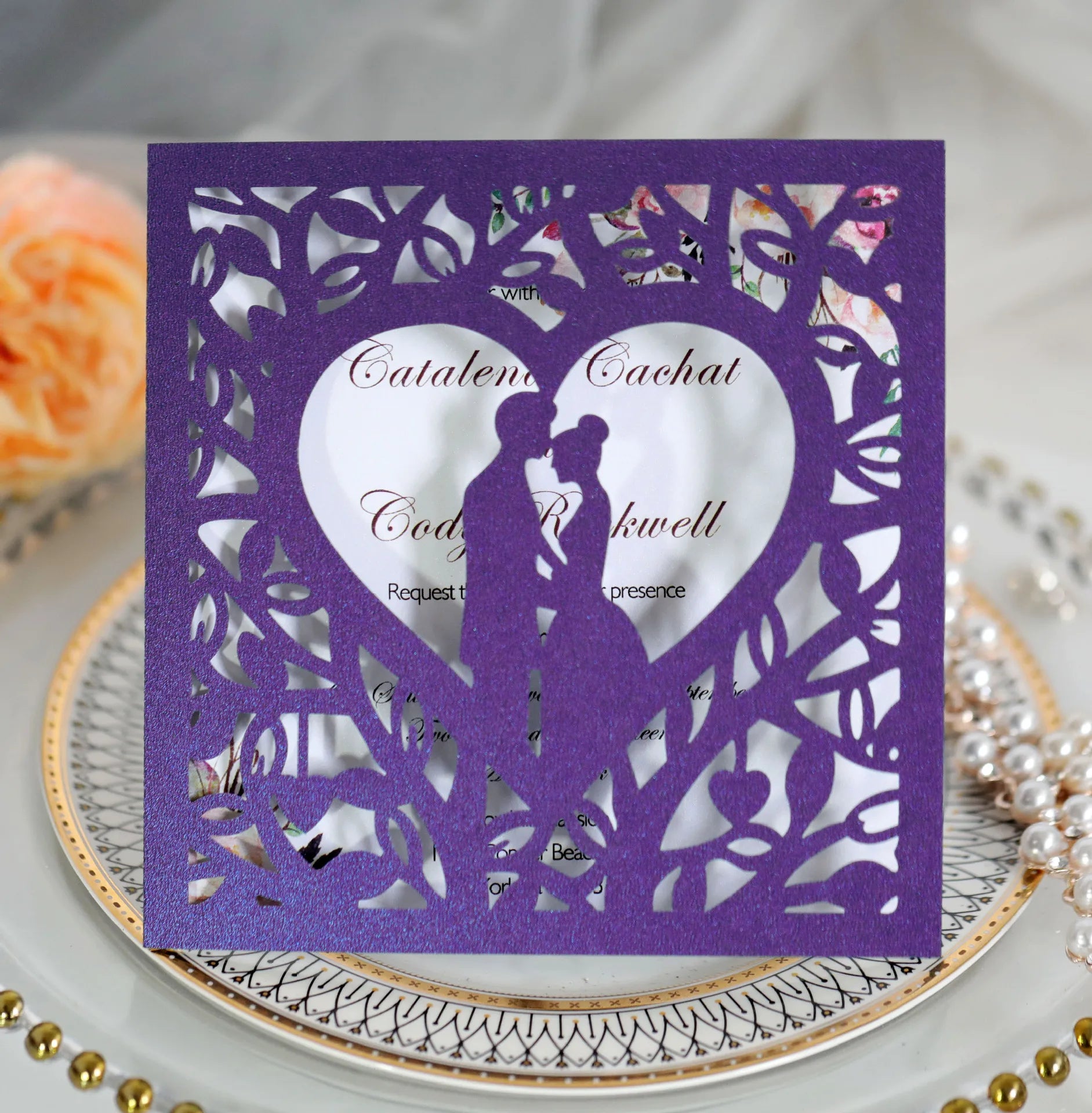 Laser Cut Heart Love Wedding Invitation Card Cover Glitter Paper Birthday Party Cards Favors Decorations Supplier