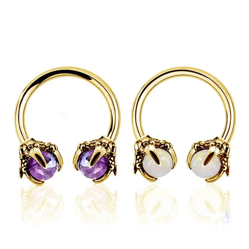 Evorte Children's Opal Amethyst Natural Stone Nose Ring 316L Stainless Steel Septum Segment Clicker Hoop Nose Ear Piercing