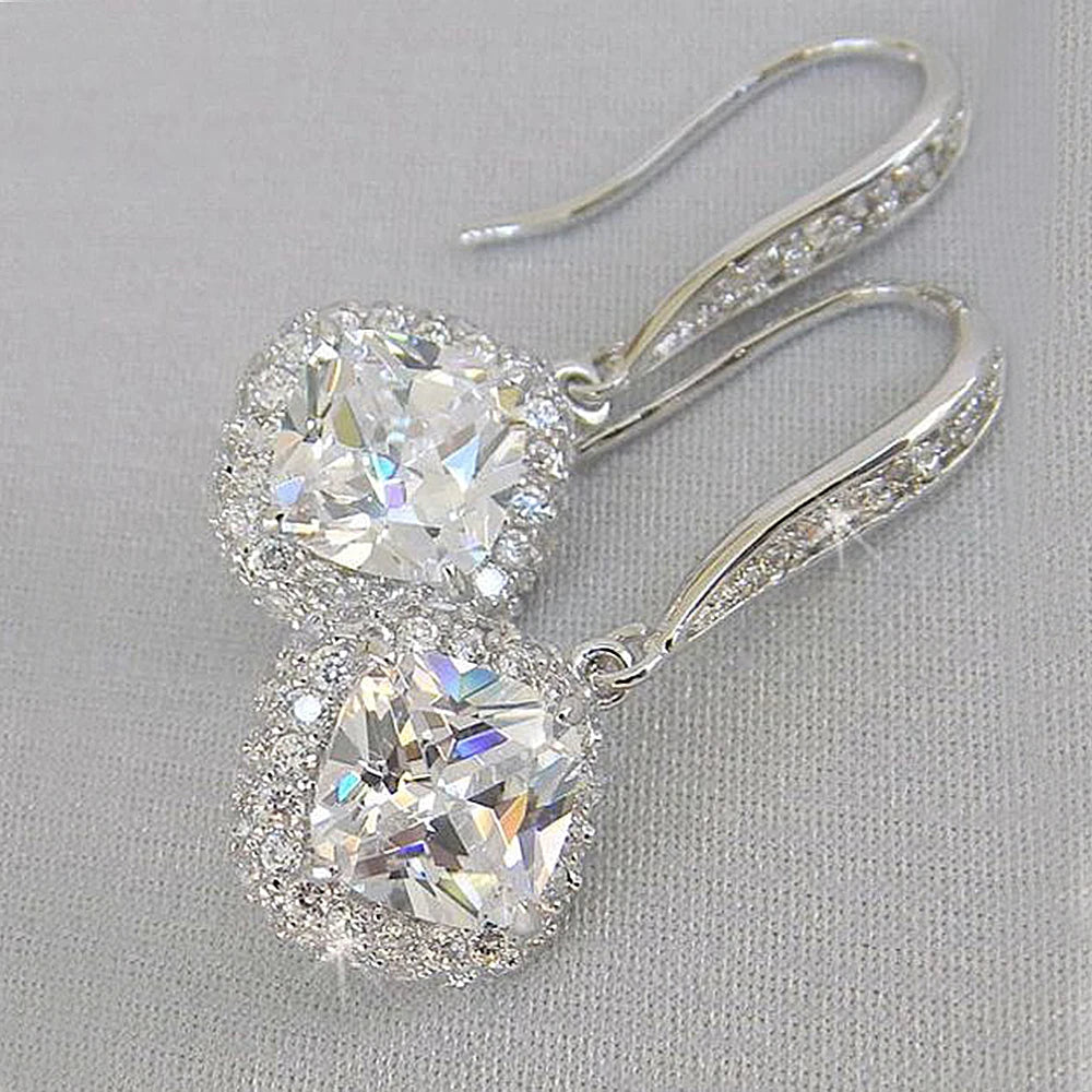 CAOSHI Cute Female Crystal Pink Blue White Drop Earrings Silver Color Zircon Stone Earrings Small Dangle Earrings for Women