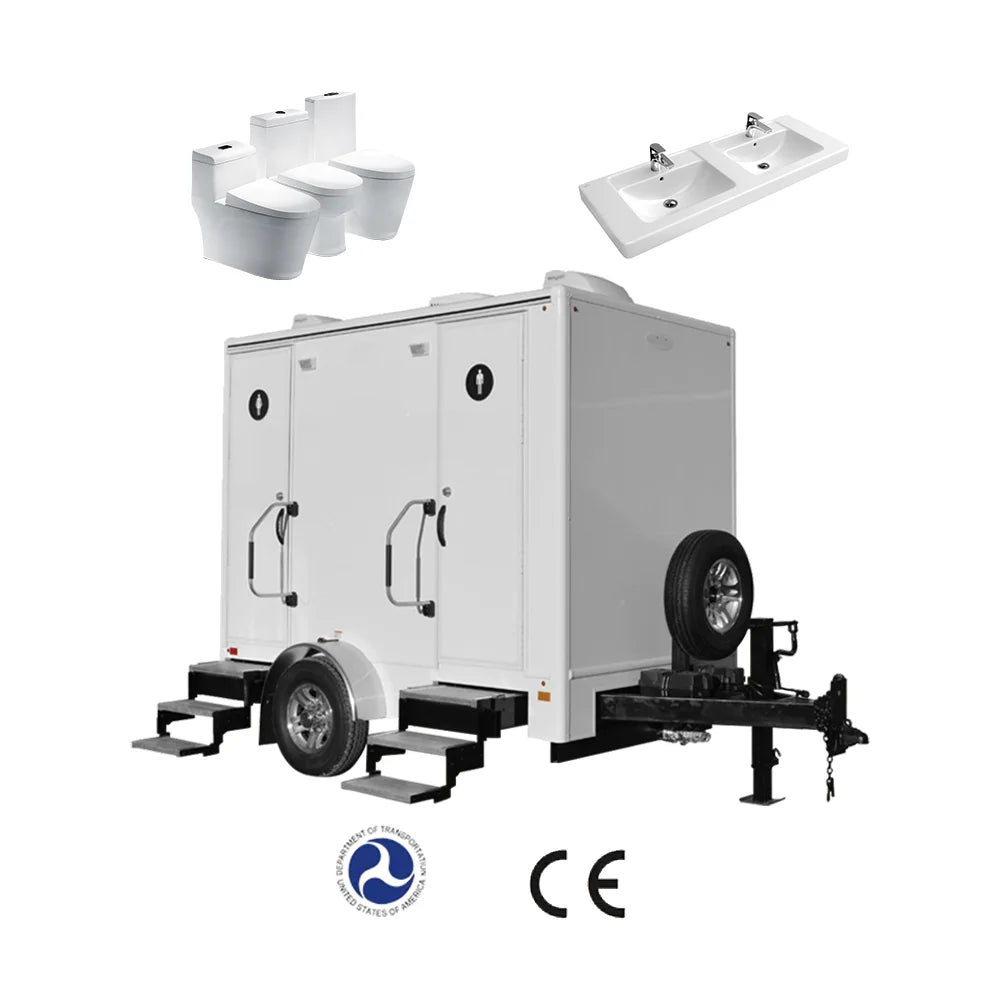 DOT Portable Shower Restroom Toilet Trailer for Park Use with Anti-slip Aluminum Flooring