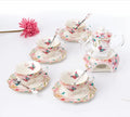 New Modern Design Eco-Friendly Pink Bone China Tea Set with Glass Teapot and Warmer