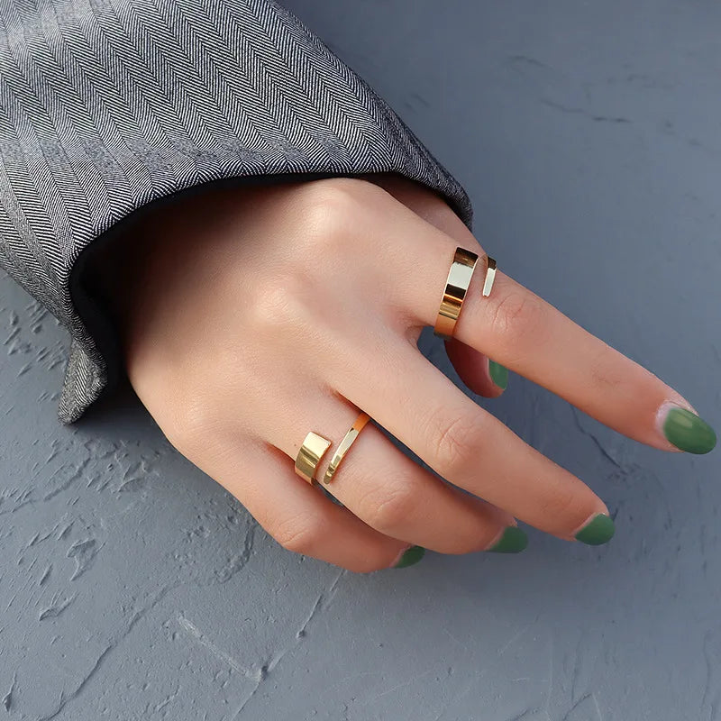 Dainty not adjustable minimalism women ball simple minimalist open gold ring 18k gold plated stainless steel rings
