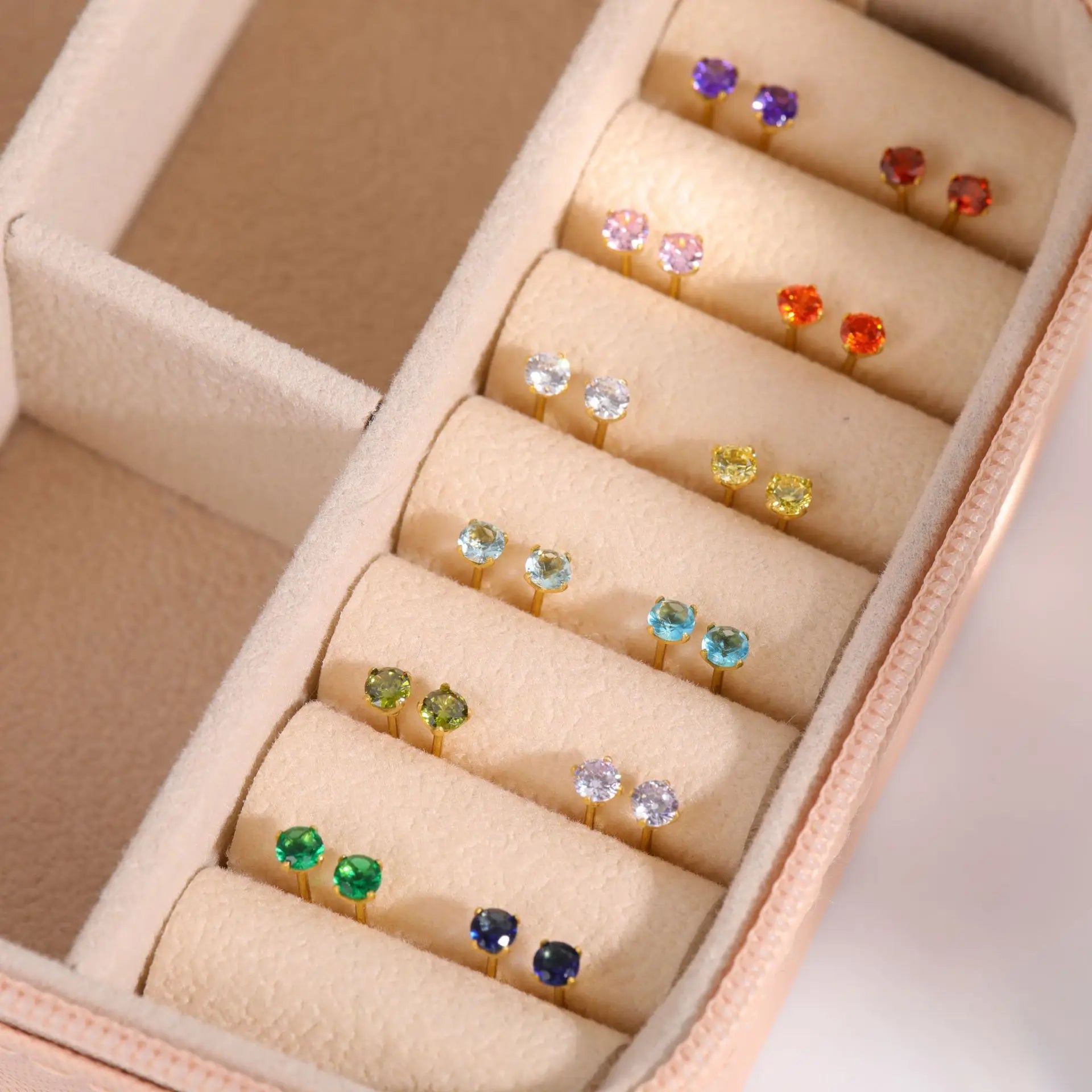 18K Gold Stainless Steel Stud Earrings for Women December Birthstone Inlaid Zirconium Geometric Pattern Colorful Zircon Inlaid