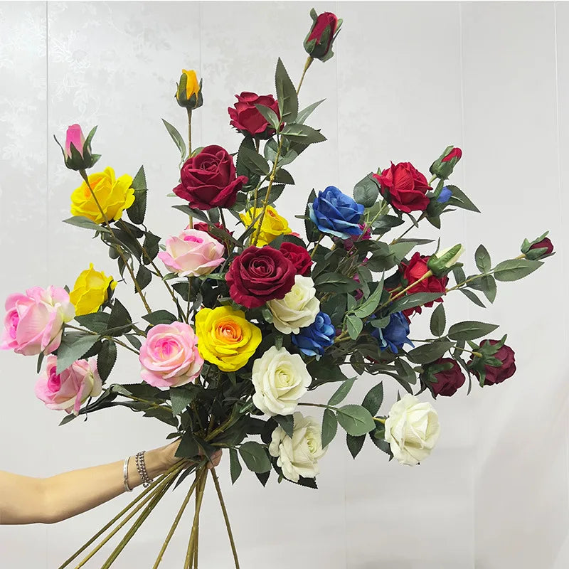 AF10516 Artificial Wedding Silk Rose Bouquet 5 Heads Pink Roses Easter Home Decorations Wall Versatile Floral Flower