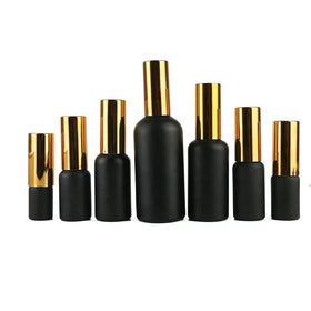 5ml 10ml 15ml 20ml 30ml 50ml 100ml Black Round Empty Essential Oil Spray Glass Bottle with Gold Top
