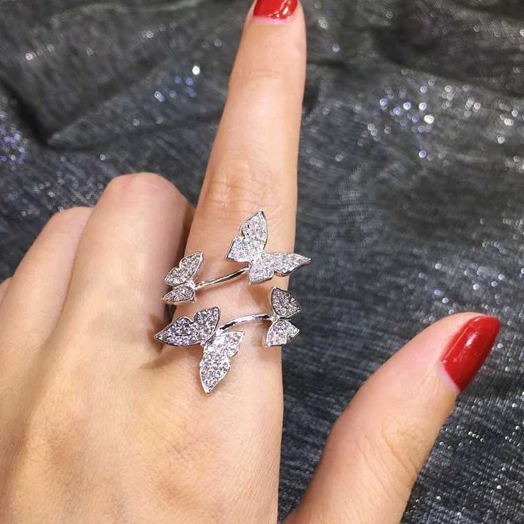 Fashion Silver Color Dancing Moving Butterfly Rings Dainty Adjustable Minimalist Rings for Women Girls French Jewelry