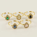 Wholesale New18K Gold Stainless Steel Ring High Cut Adjustable Geometry Waterdrop Square Zircon Jewelry Vintage Wedding Party
