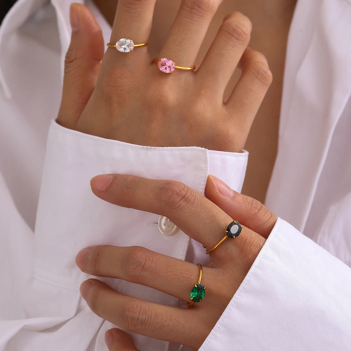 J&D 18K Gold PVD Plating Rings Stainless Steel Designer Women Jewelry Zircon Adjustable Rings