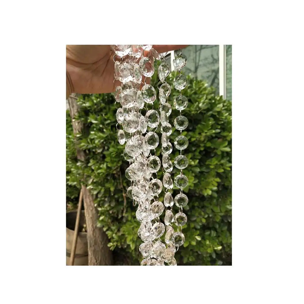 18mm Acrylic Transparent Clear Round Diamond Bead Crystal Garland Strand Chain DIY Wedding Home Decor 1M/strand Factory Supply