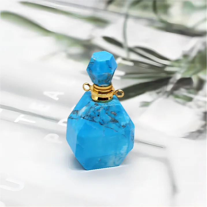 Natural Blue Howlite Turquoise Perfume Bottle Pendant Essential Oil Aromatherapy Decor Gifts for Necklaces Making