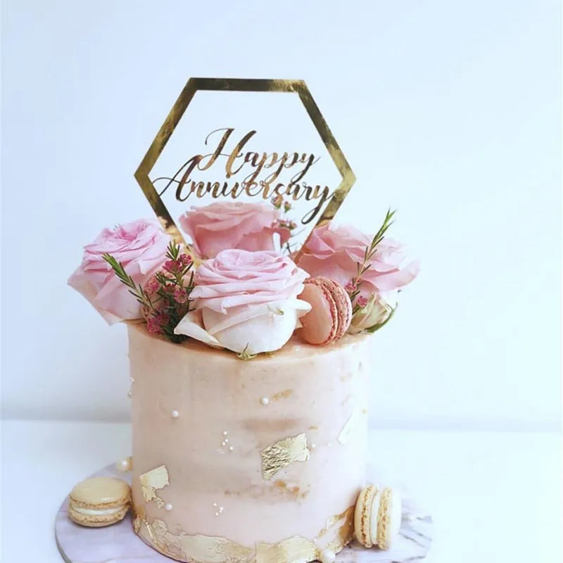 Premium Lucite Laser Cut Anniversary Cake Topper Gold Silver Happy Party Decoration Made of Acrylic Plastic PC Popular Choice