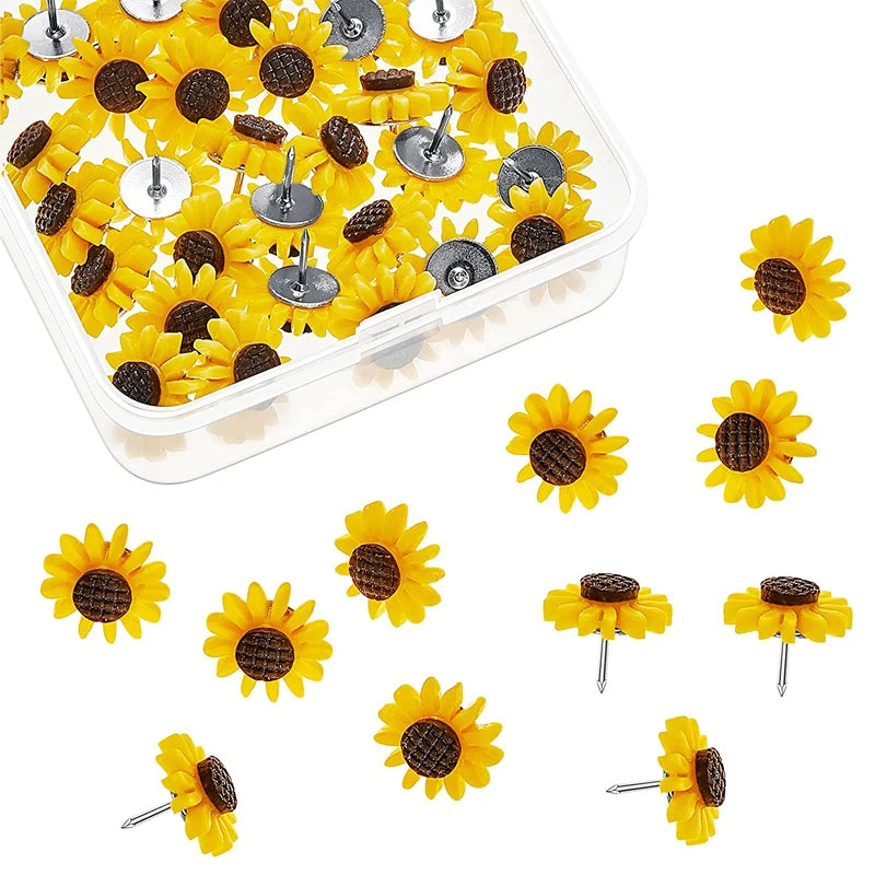 30pcs/box Cute Plastic Thumbtack Sunflower Shape Push Pins Thumb Tacks for Notice Board Cork Board Paper Photo Wall Studs Pins