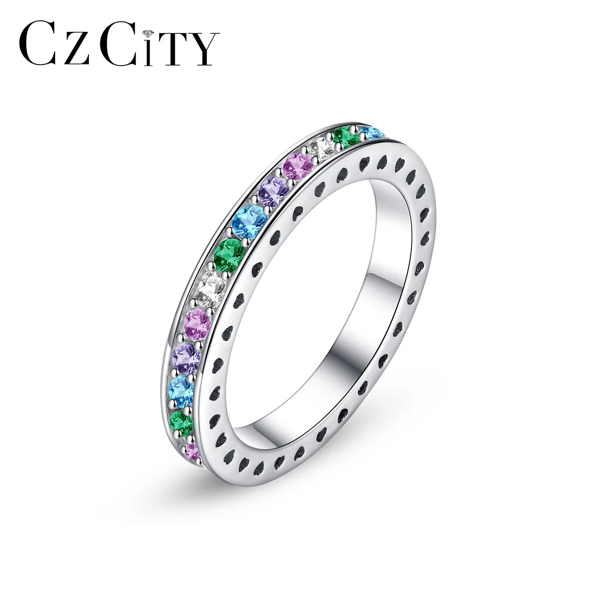 CZCITY Wedding Sterling Silver Gem Dainty Designed Jewelry Engagement Fancy Lady Ring Band Diamond