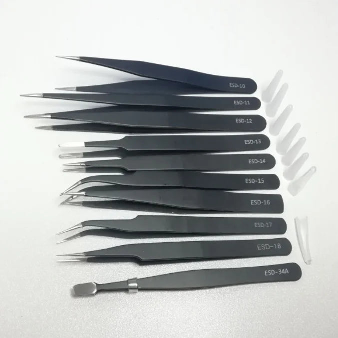 Anti-static Stainless Steel Tweezers ESD-10 ESD-11 ESD-12 ESD-13 ESD-14 ESD-15 1.0mm DIY & Industrial Grade Non-magnetic Finish