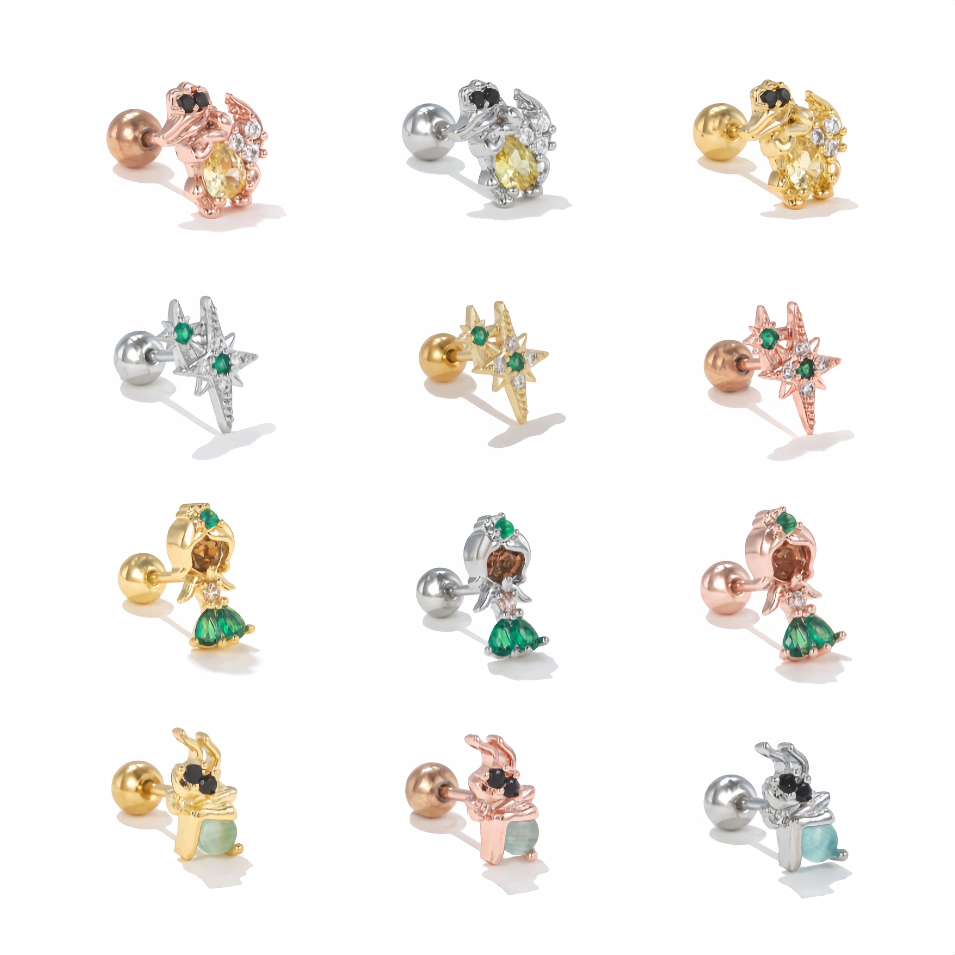 Fashion Princess Series Wear Piercing Bone Stud Sweet Cool Spice Girl Niche Design Metal Brass Animal Stud Earrings for Women