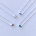 Minimalism 925 Sterling Silver Flat Cable Chain Rectangle Zircon Charm Necklace for Women Wholesale
