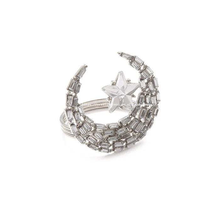 2025 New Design Moon & Star Sparkle Crystal Rhinestone Diamond Napkin Ring for Wedding Modern Style