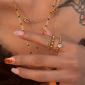 2024 Dazan Summer New Ins Trendy 18k Pvd Gold Plated Stainless Steel Minimalist Gypsy Gold Beads CNC White Zircon Ring Women
