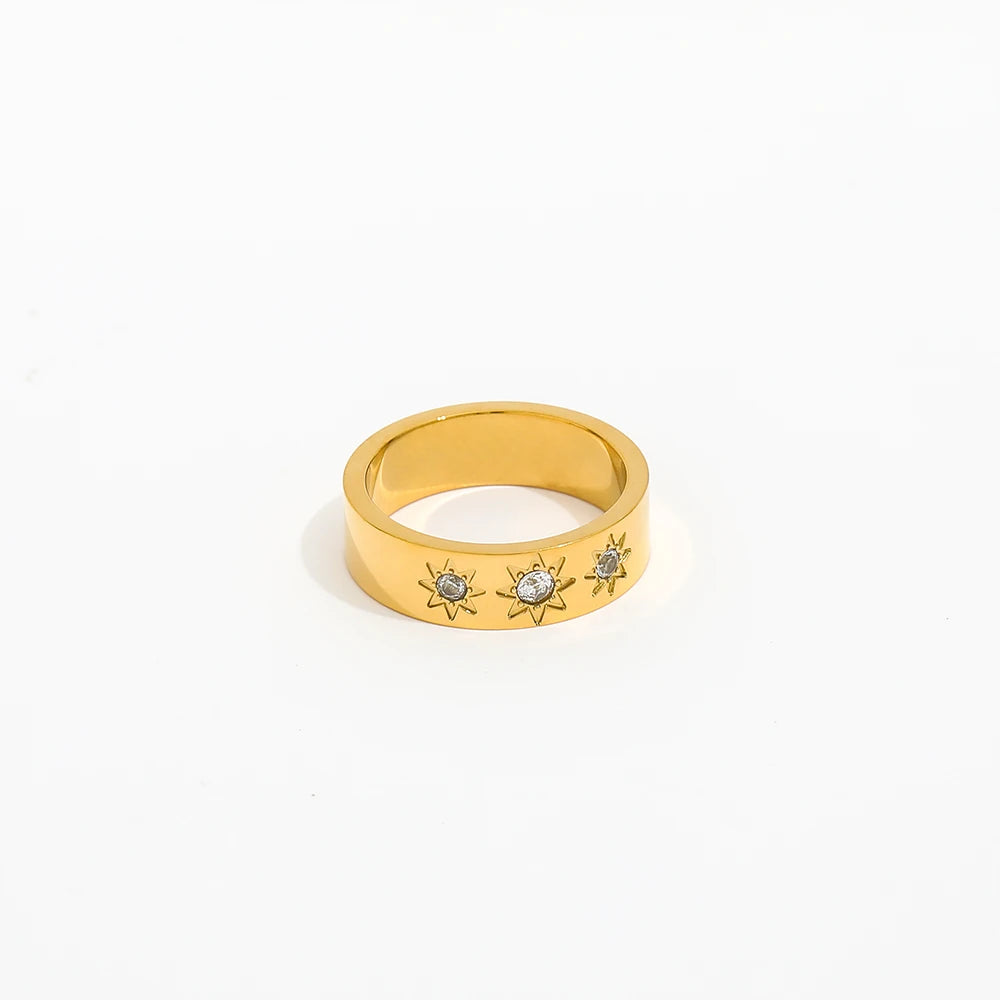 Shiny Diamond Star Ring  for Women 18 Gold Plated Rings Trendy Jewelry 18k Gold Plated Jewelry