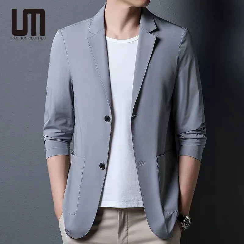Custom Logo Men's Formal Business Blazer Single Breasted Solid Color Suit Coat Buttons Trending Formal Jacket Worsted Fabric