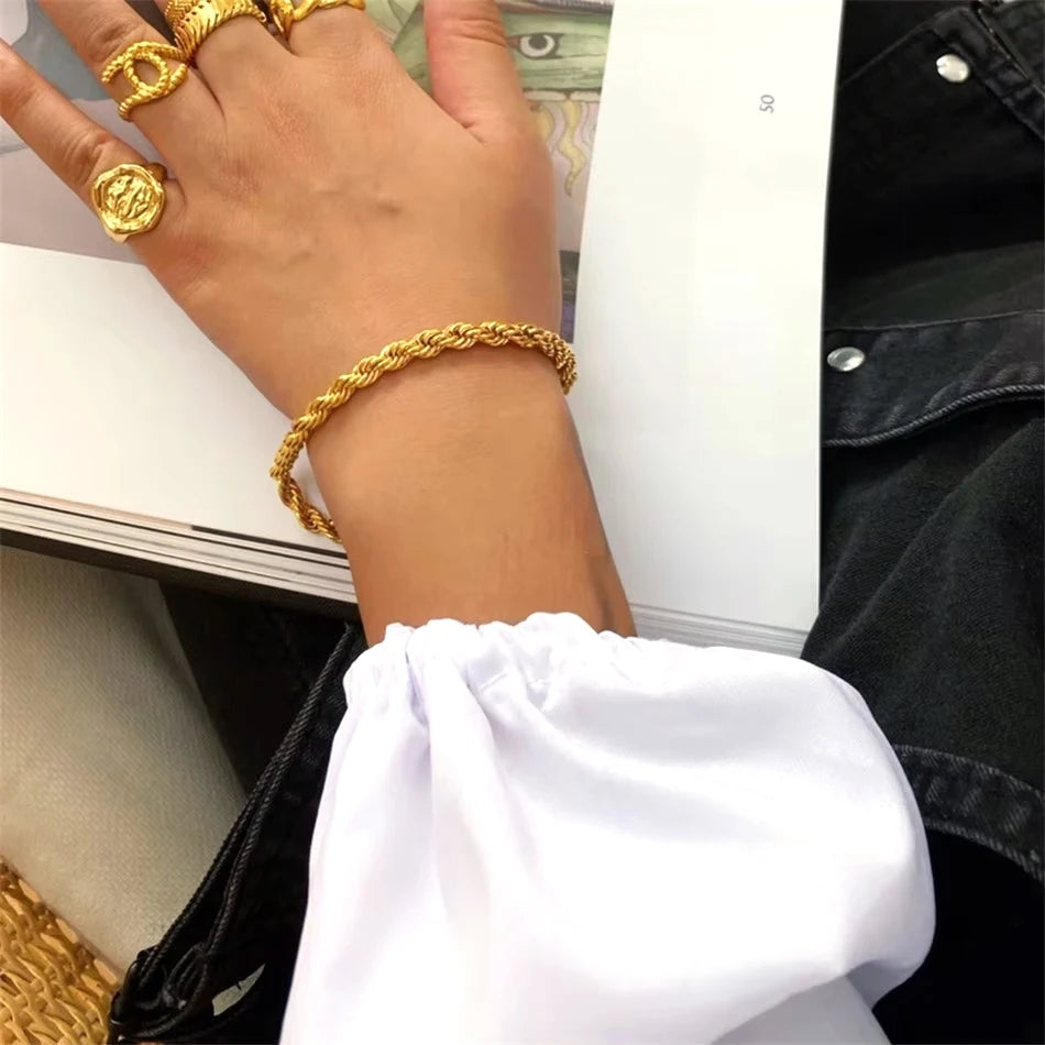 Waterproof 4MM Rope Chain Bracelet Stainless Steel Fashion Jewelry Hip Hop Twisted Rope Chain Bracelet for Men Women