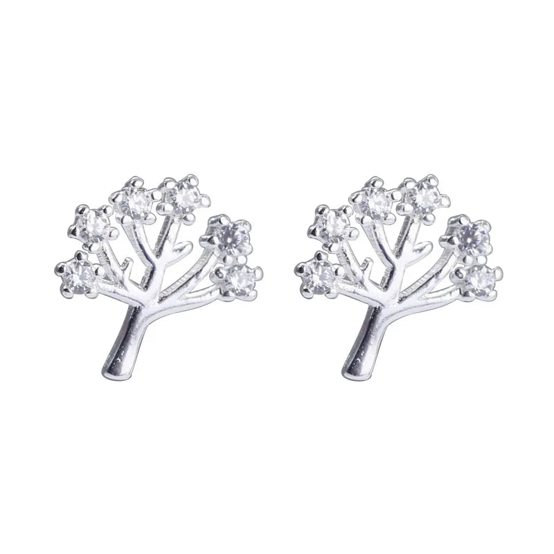 Fashion Jewelry 925 Sterling Silver Small Earrings Tree Leaf Leaves Diamond Gold Plated Stud Earrings Women Christmas Tree
