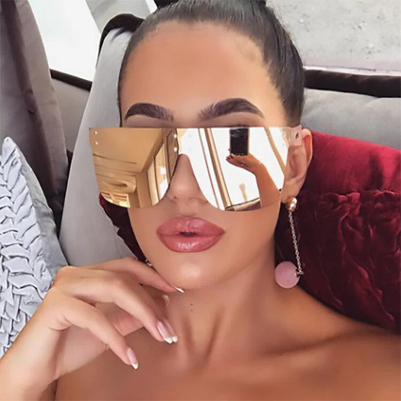 KD-9878 New Style Dazzling Color Lady Rivets One Piece Arge Frame Sunglasses