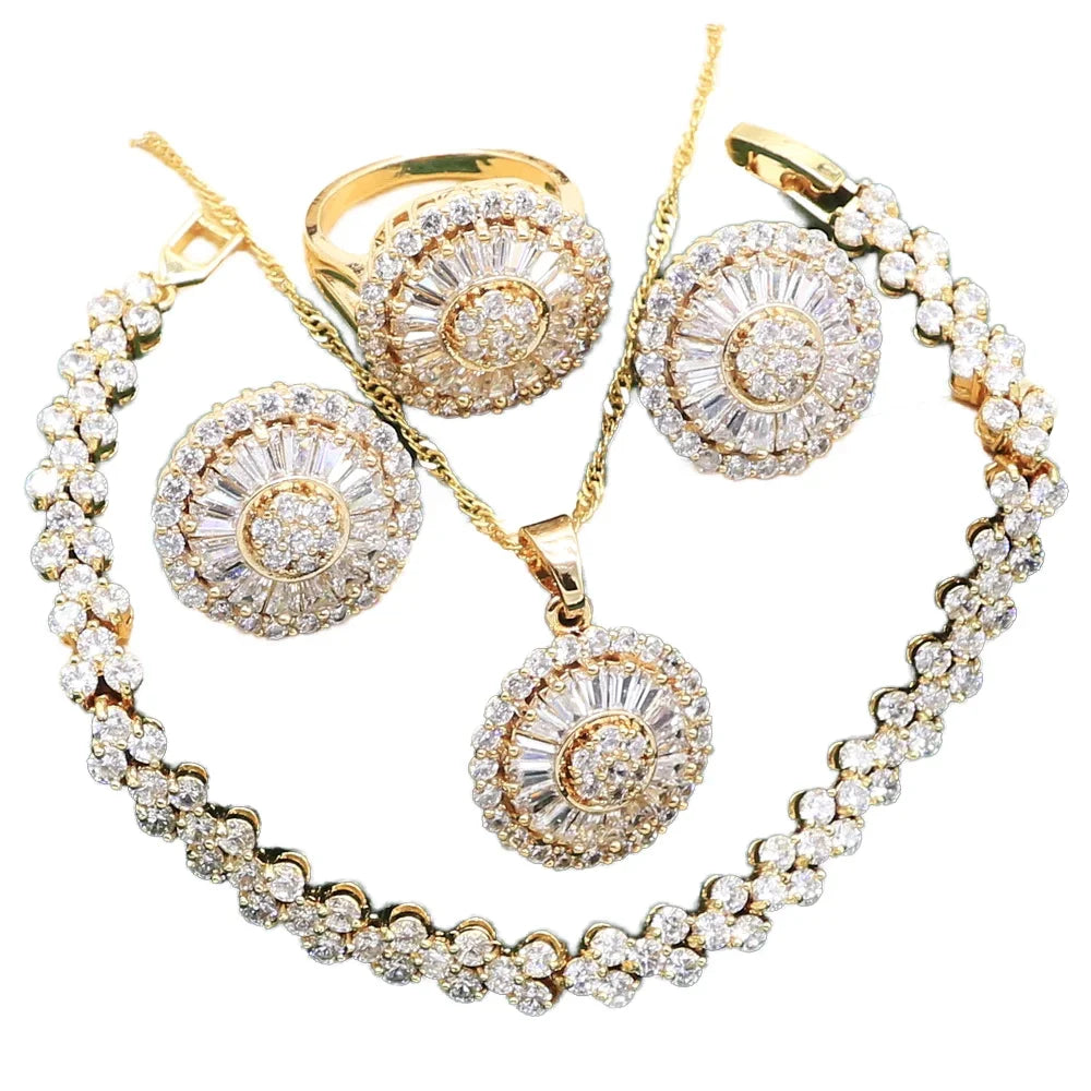 Hot-Selling Bridal Accessories: European & American Diamond Necklace Earrings & Bracelet Set - Perfect for Weddings