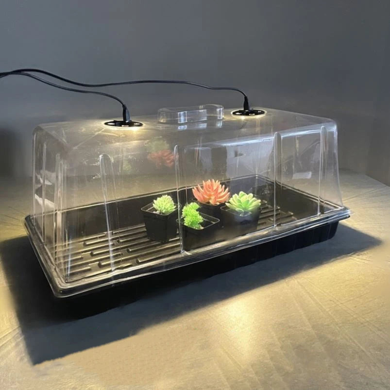 1020 Microgreen Black Hydroponic Plant Sprout Tray Plastic Seeding Fodder Tray With Clear Tall Cover and LED Grow Light