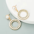 Luxury Wholesale Circle Pearl Stud Earrings Fashion Rhinestone Ear Jewelry for Women