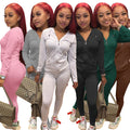 Fall New Styles Zipper Sport Skinny Hooded Top Jogger Pants Women Two Piece Set