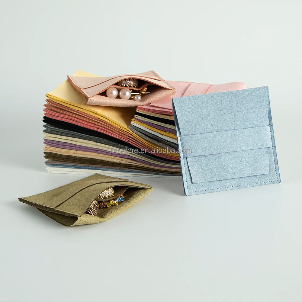 8*8cm Luxury Microfiber Suede Fabric Envelope Jewelry Pouch with Divider Two Compartments Jewelry Package Bag