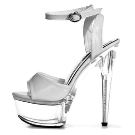 White 15 cm Crystal Transparent Platform Pole Dance High Heels Strip Dance Shoes Summer Platform Missing Toe Buckle Large High H