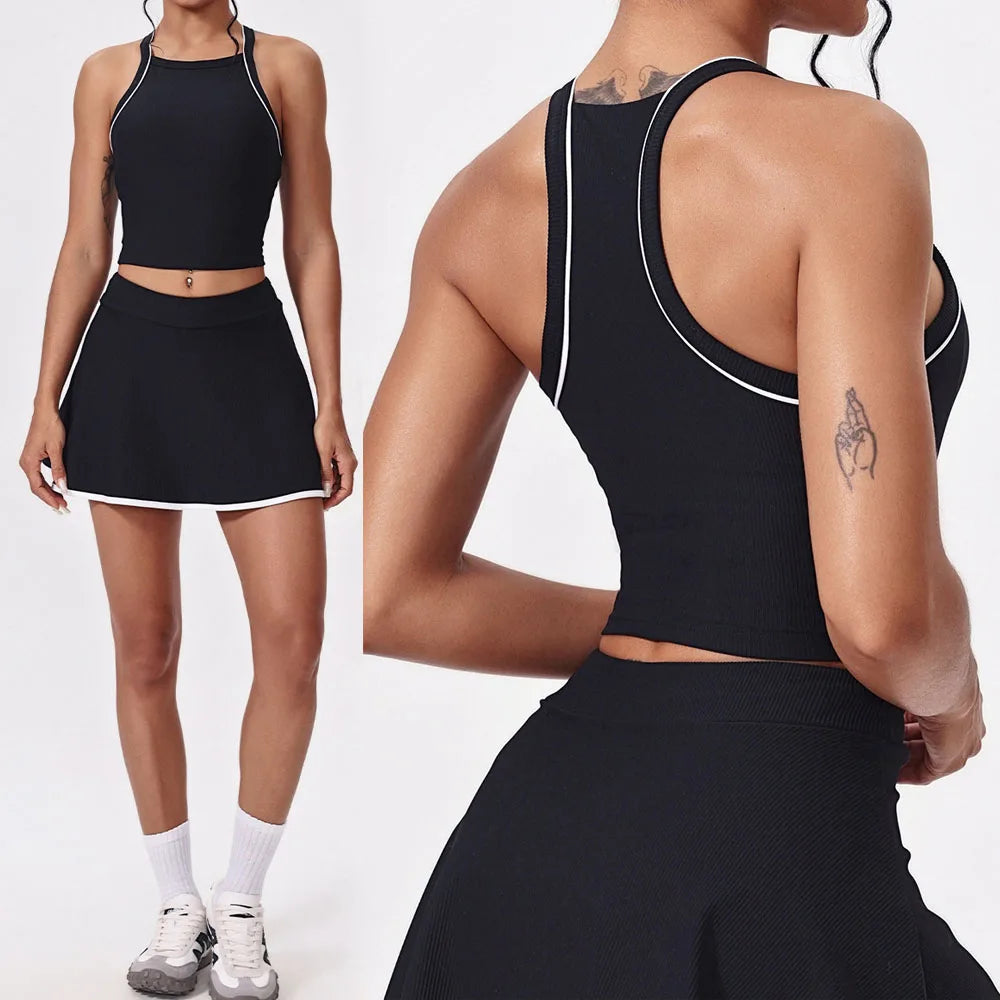 BNICE 3243 Custom Logo Tennis Wear Sleeveless Vest Tennis Outfit With Underneath Breathable Spandex Nylon Spodnica Tenisowa