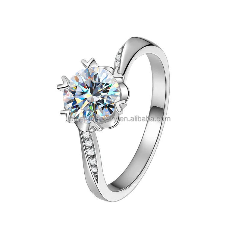 Colorful 1CT Carat Shiny Real GRA Certified Moissanite Diamond Engagement Ring for Women 925 Sterling Silver Engagement Jewelry