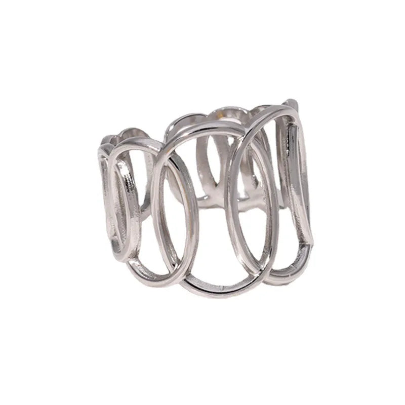 BM Waterproof Geometric Silver Ring Hollow Stainless Steel Rings Women