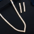 Very Shiny Cubic Zirconia Pave Jewellery Dubai Yellow Gold Color Women Party Choker Necklace and Earring Brides Jewelry Set