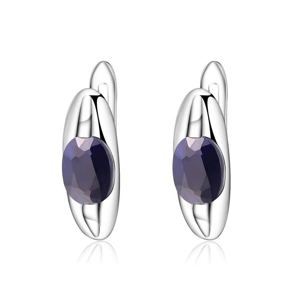 Abiding Jewelry Perfect Natural Sapphire Custom Gemstone 925 Sterling Silver Fashion Earring for Women