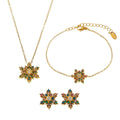 X087 Wholesale Stainless Steel Snowflake Necklace Bracelet Earring Jewelry Set Zircon Multi-Color Ladies Jewelry Sets