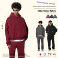 350G "Boxy" Thickened Washed Slightly Distressed Hoodie Fleece Fabric Trendy Men's Hooded Sweatshirt with Pockets