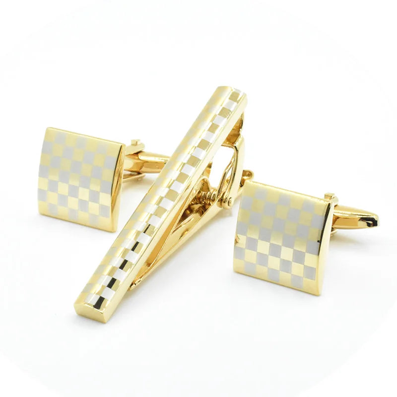 Wholesale Custom Men's Suit Shirt Fashion Accessory Gold Mosaic Mosaic Tie Bar Wedding Tuxedo Trendy Jewelry Tie Pin & Tie Clips