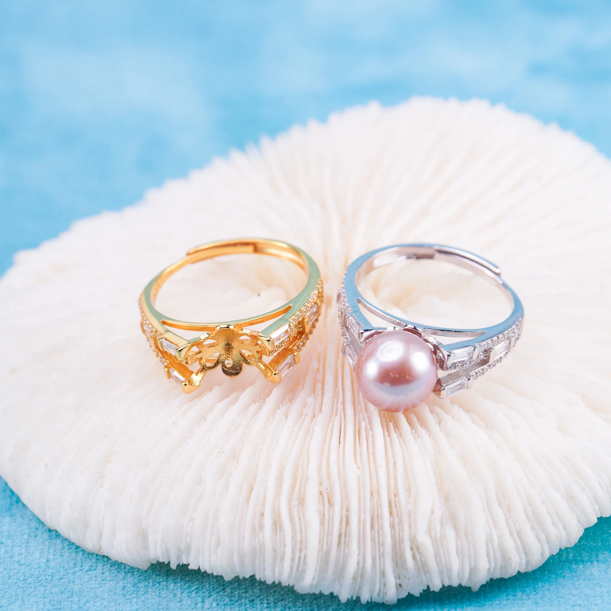 R010992 DIY 7-8mm Natural Freshwater Pearl Ring Accessory 925 Sterling Silver Adjustable Size Engagement Jewelry Ring for Women