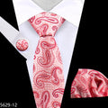 Fashion Pink Paisley Neckties Set With Hankies Cufflink Floral Ties Mens Set for Wedding Party