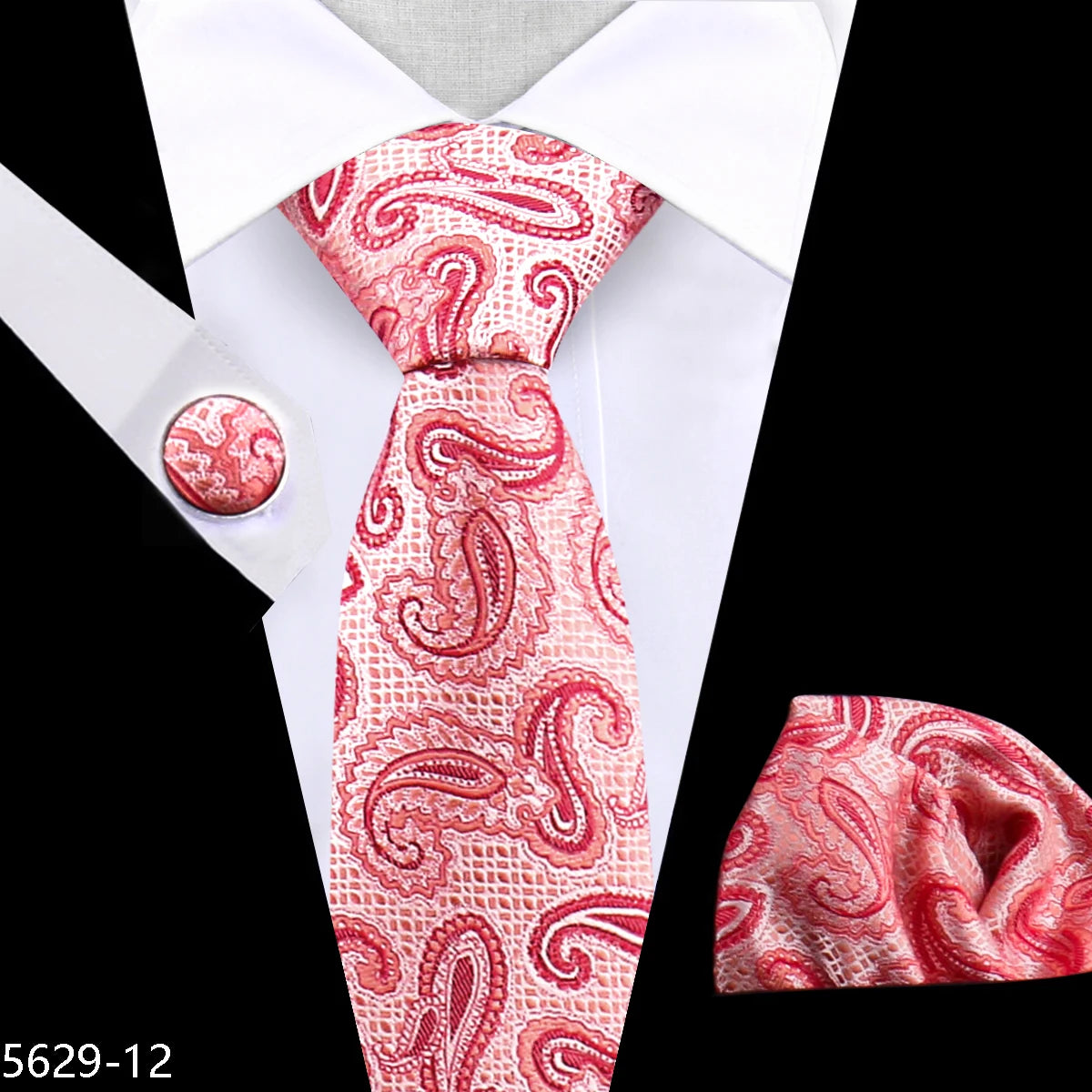 Fashion Pink Paisley Neckties Set With Hankies Cufflink Floral Ties Mens Set for Wedding Party