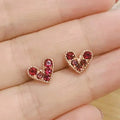 Huitan Fashion Gold Plated Garnet Stone Love Earrings Pink Zirconia Crystal Sweet Heart Shape Stud Earrings for Women Girls