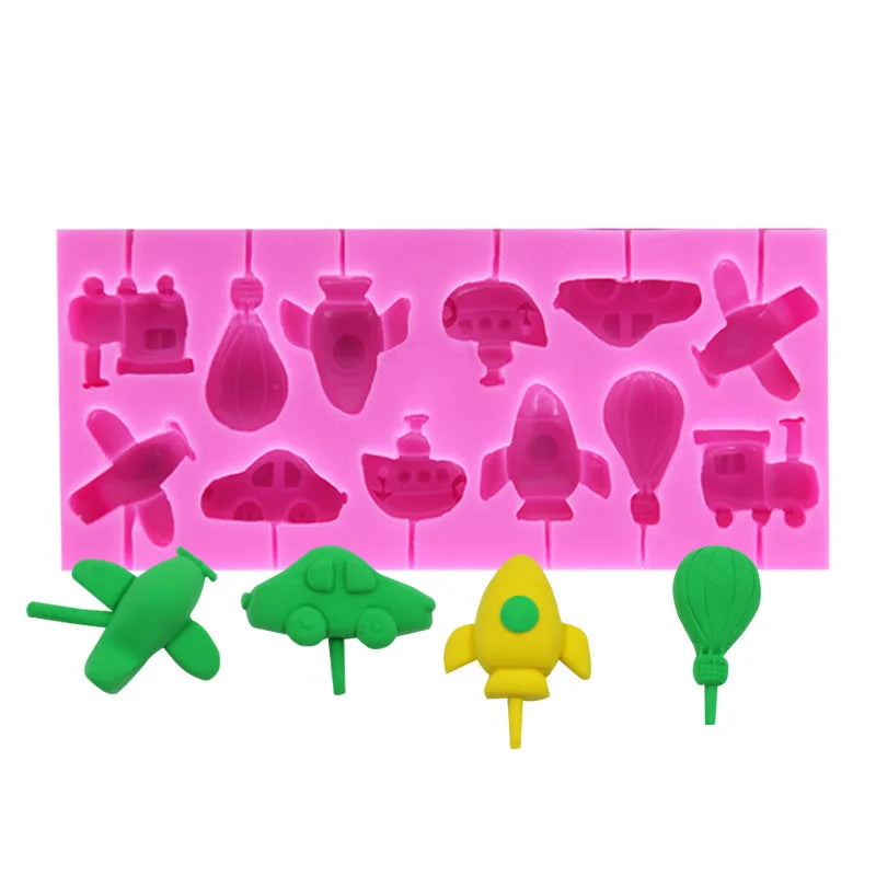 HY Silicone Vehicle Fondant Mold DIY Car Plane Shape Candy Chocolate Lollipop Cake Topper Decoration Tools