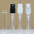 HeLun Packaging 1ml Mini Tester Crimp Neck Clear Glass Perfume Bottle with Black White Transparent Plastic Sprayer
