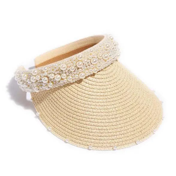 Wholesale Luxury Pearl Headband Summer Top Hat for Women 6 Colors Business Sports Beach Visor Straw Hats with Panama Style