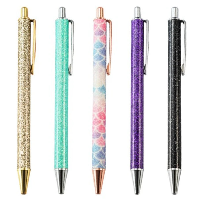 Rose Gold Rainbow Laser Logo Glitter Promotional Metal Ball Point Pen for Events and Corporate Gifts